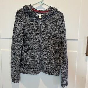 HAROLDS Black White Speckled‎ Knit Full Zip Hoodie Sweater Women's Size M